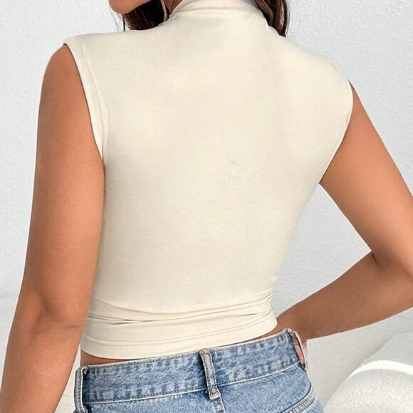 Beige Casual Womens Knitted Solid-Colored Vest Top - Picture 3 of 5